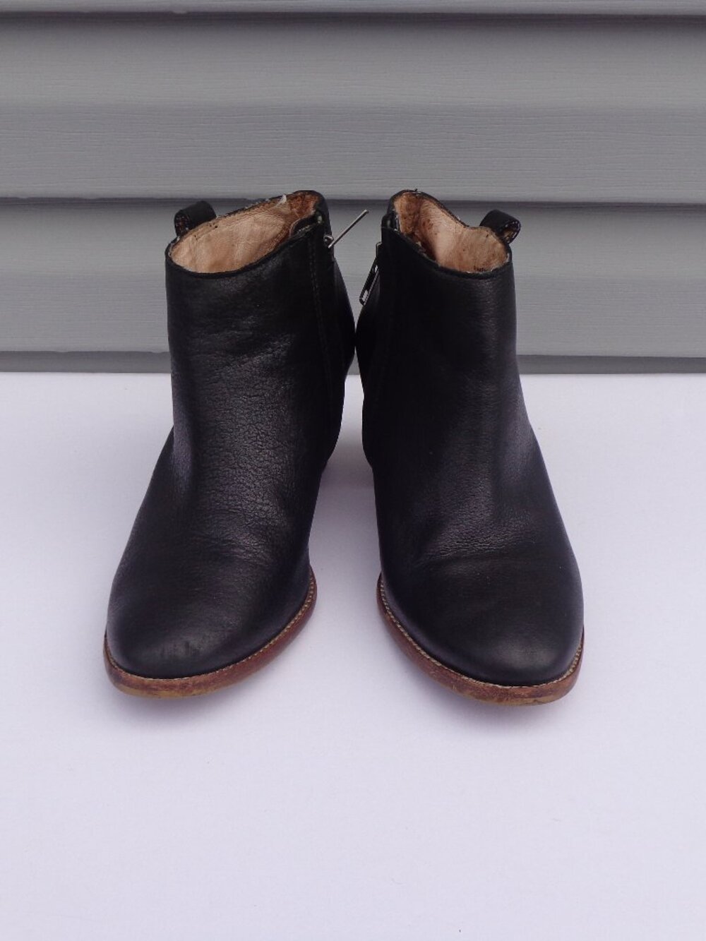 Madewell The Billie Ankle Boots Black Leather Zip Bootie Block Heel Women's Sz 7
